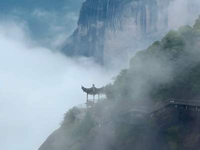 Shenxianju Sea of Clouds Cliff Scenery Shenxianju Cliff Pavilion Sea of Clouds Mountain Landscape Tour From Hangzhou
