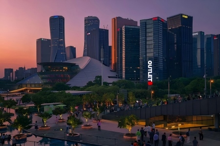 Hangzhou City Balcony CBD Hangzhou City Balcony CBD Skyline Night View at Dusk