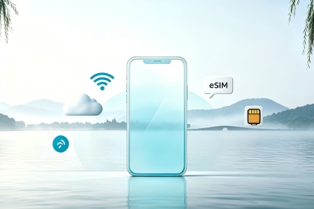 Minimal West Lake Hangzhou Background Travel Network Guide Cover Minimalist high-end article header image with soft blurred Hangzhou West Lake scenery background