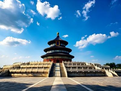 Temple of Heaven in Beijing with the iconic Hall of Prayer for Good Harvests under blue sky