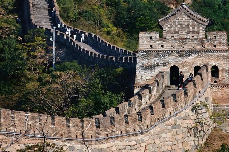 Mutianyu section of the Great Wall with watchtower and mountain scenery