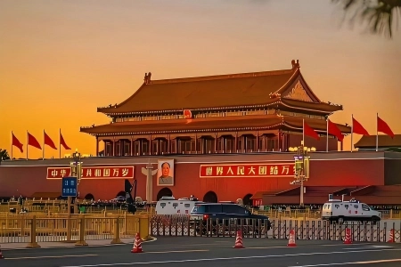 Tiananmen Gate with sunset sky, iconic landmark in Beijing