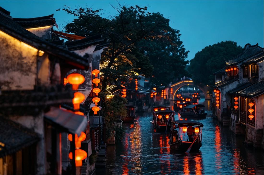 Wuzhen water town night scenery