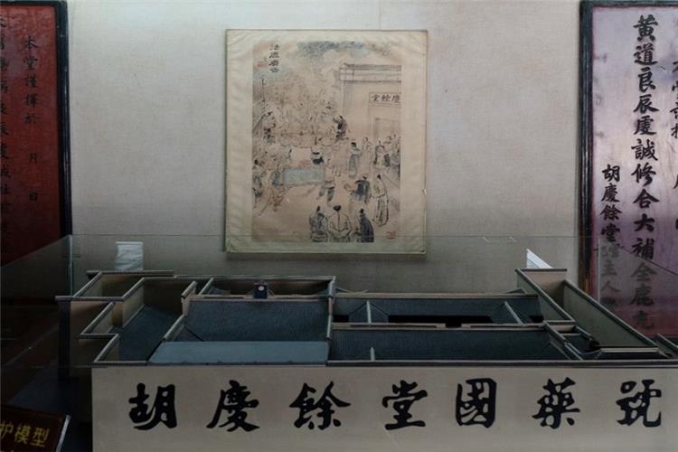 Exhibition display presenting the time-honored history and architectural layout of Hu Qing Yu Tang, a landmark brand of Hangzhou traditional Chinese medicine