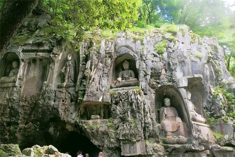 Feilai Peak in Hangzhou showing precious ancient Buddhist cultural heritage with age-old stone carvings