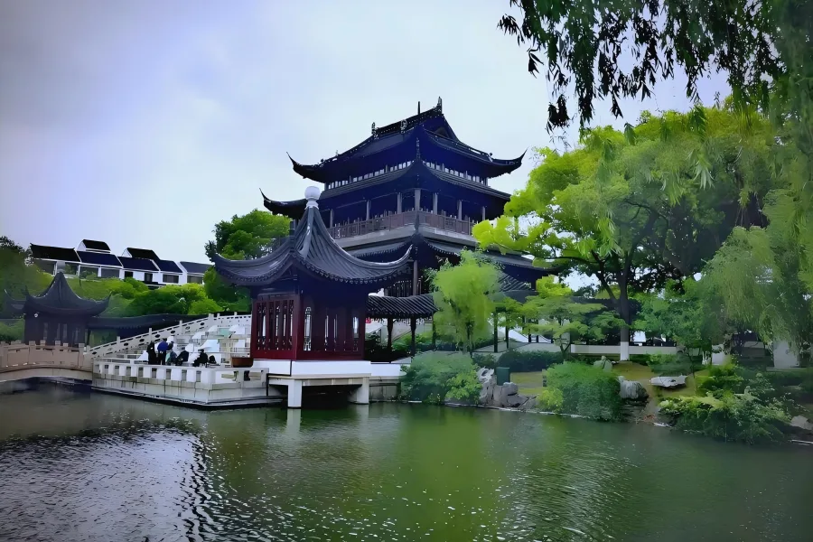 Panmen Three Views (Gate, Pagoda, Bridge) Pan Gate in Suzhou showcasing China’s only intact ancient dual land-and-water city gate, matched with Ruiguang Pagoda, Wumen Stone Bridge and ancient canal wall scenery of Panmen Three Views