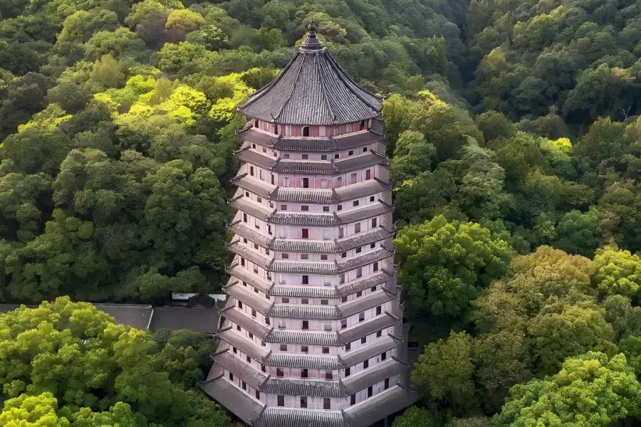 Six Harmonies Pagoda Six Harmonies Pagoda in Hangzhou showing ancient Buddhist tower standing beside the wide Qiantang River