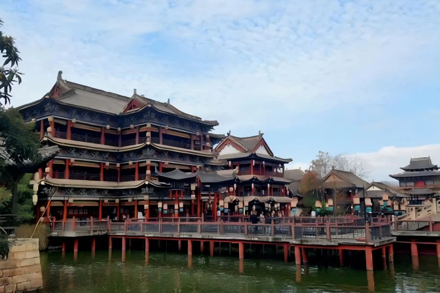 Hengdian World Studios in Dongyang showing multi-dynasty themed ancient architectural sets for film and TV shooting