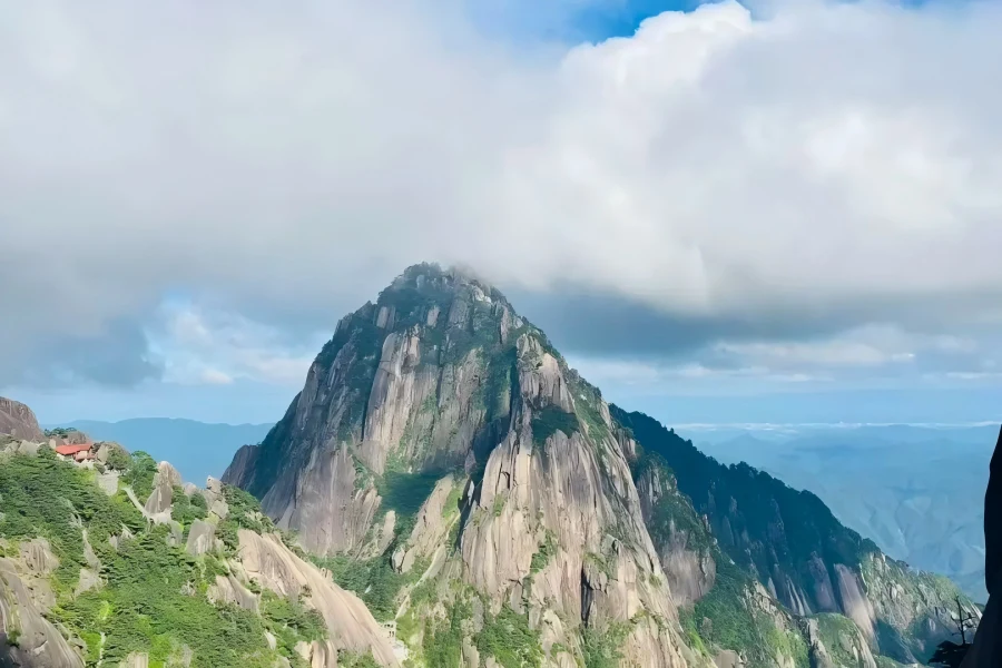 Scenic Huangshan Mountain Huangshan Mountain in Anhui showing stunning rolling mountain ranges and distinctive stone peaks