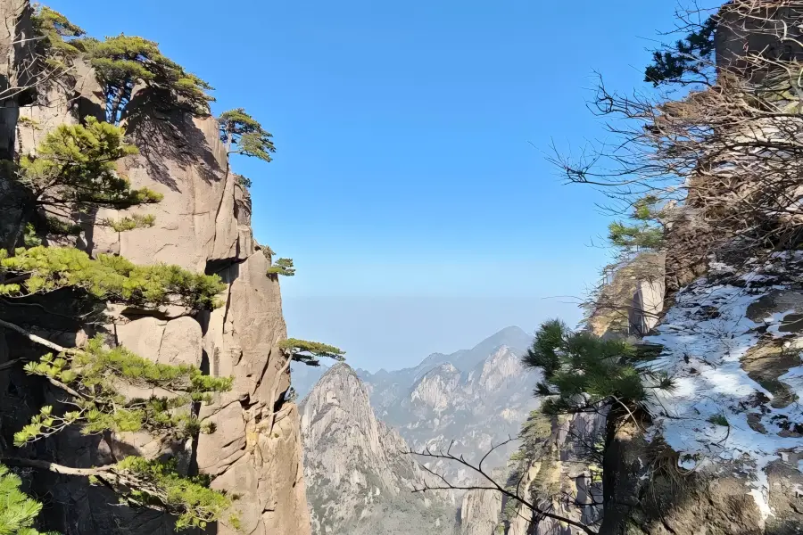 Natural Huangshan Mountain Huangshan Mountain in Anhui displaying grand unique mountain scenery formed by strange peaks and ancient pines