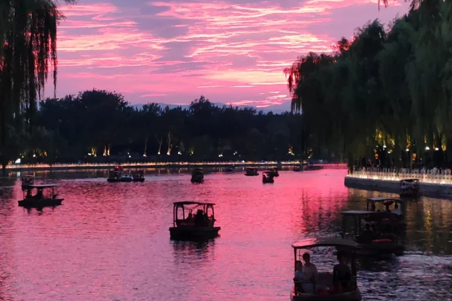 Shichahai Scenic Area Ancient lakeside historic hutong block in downtown Beijing