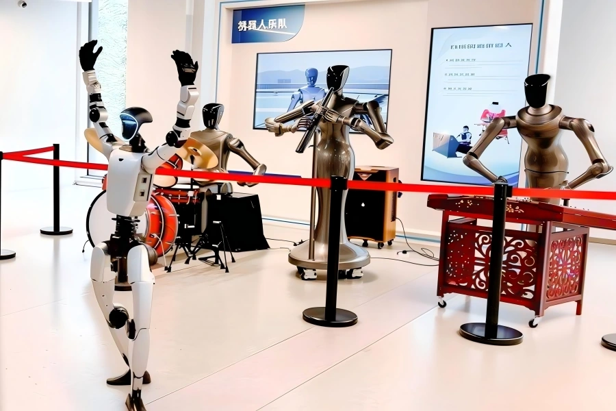 Humanoid robot band performance exhibition Robot band, dancing humanoid robots performing musical show