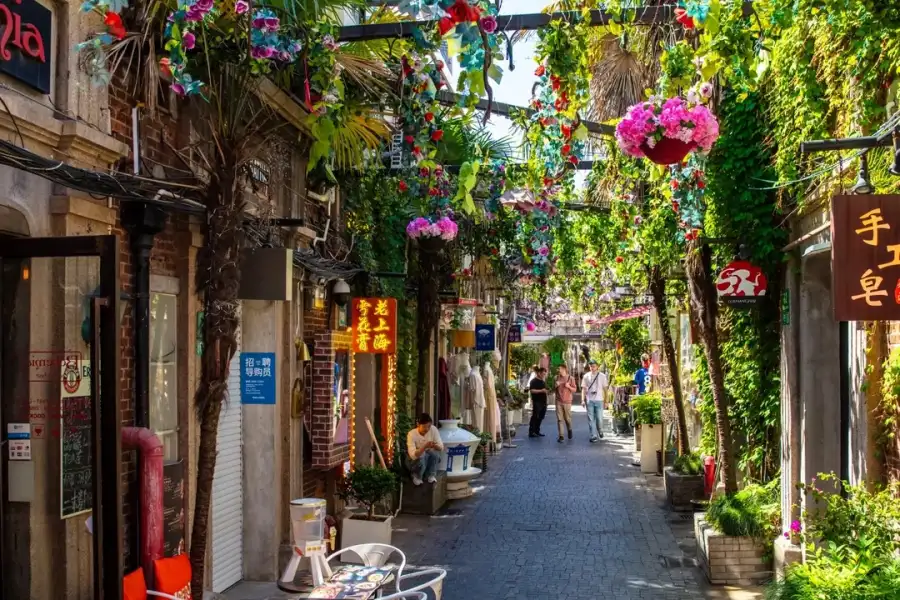 Tianzifang Shanghai Labyrinthine Shikumen alleyways with boutique shops, cafes and authentic old Shanghai lane life in former French Concession