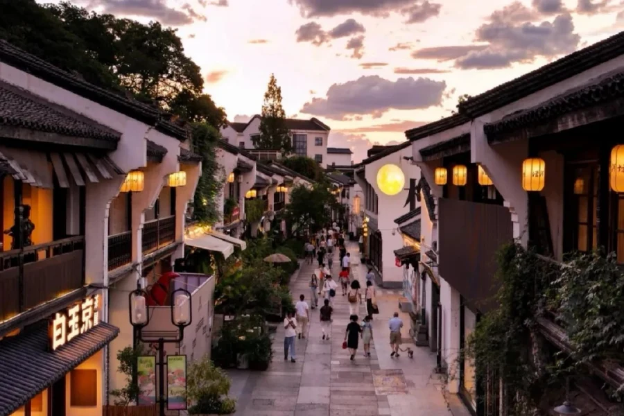 Ancient city gate landmark at the entrance of Hefang historic pedestrian street, Hangzhou