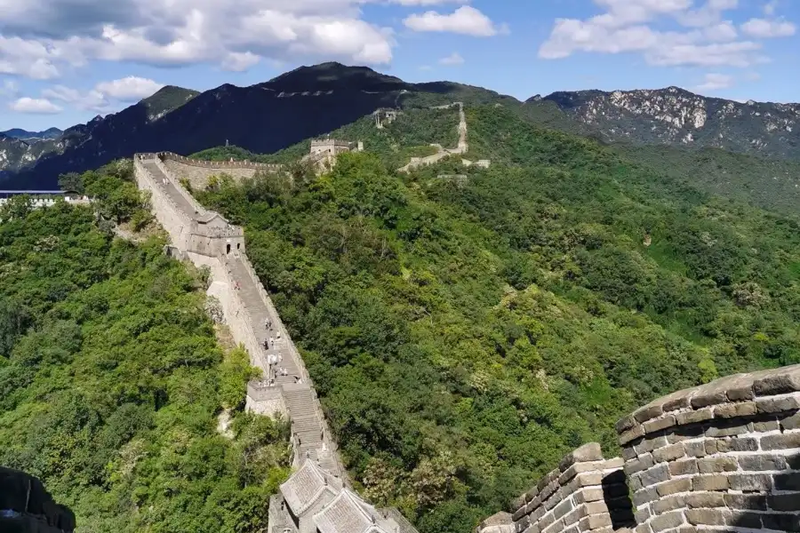 Mutianyu Great Wall, Beijing Famous Historic Landmark Mutianyu Great Wall, well?preserved Ming?Dynasty Great Wall winding across forest?covered mountains in Beijing Huairou District