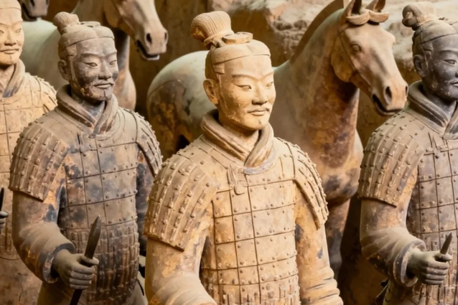Qin Shi Huang’s Terracotta Army Museum Grand archaeological site view of Terracotta Army, the astonishing underground military pottery formation of ancient Qin Dynasty