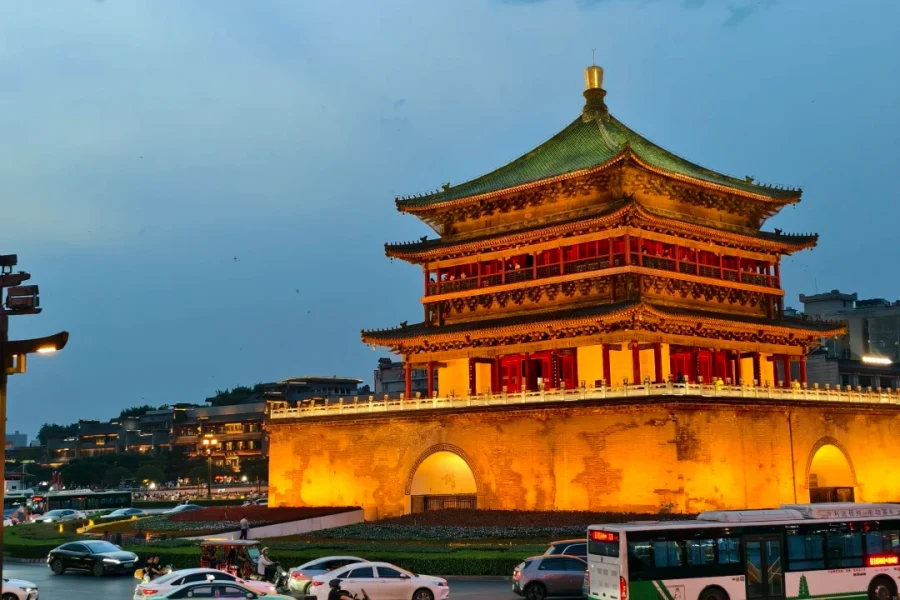 Xi'an Bell and Drum Tower, City Symbol of Xi’an Xi'an Bell and Drum Tower, grand Ming?dynasty time?telling architectural complex standing at downtown Xi’an city center with classic ancient wooden?brick structure