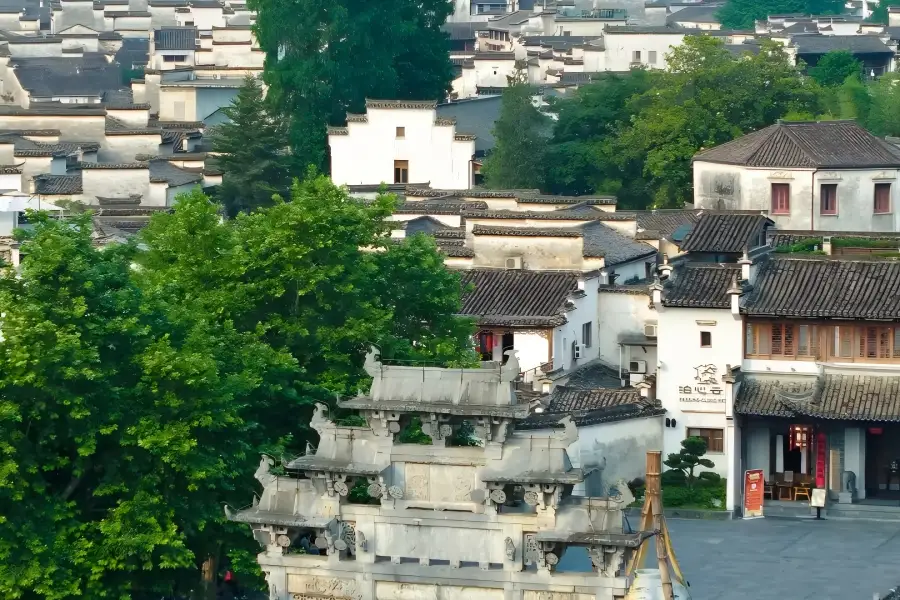 Yixian County in Anhui showing time?honored Huizhou?style ancient villages with white walls and black tiles