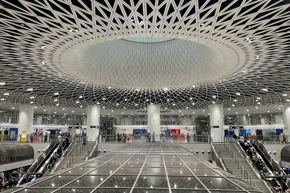 Gangxia North Metro Station Dome, Shenzhen Unique geometric grid dome ceiling of Gangxia North Metro Station Shenzhen