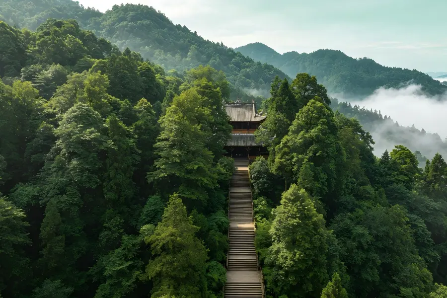 Mount Qingcheng?Taoist Holy Mountain of Sichuan Mount Qingcheng, sacred Taoist mountain with ancient temples and dense green forest, UNESCO world heritage, Sichuan