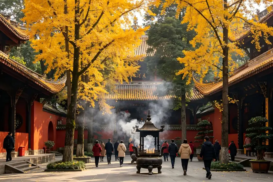 Wenshu Monastery, peaceful ancient Chan?Buddhist temple with yellow walls and Qing?Dynasty halls, downtown Chengdu spiritual sanctuary