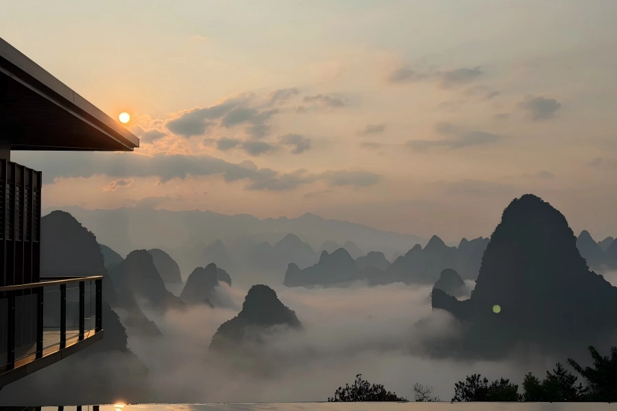 Yangshuo Karst Peak?Forest, countless limestone tower?shaped peaks rising from pastoral farmland, Guangxi iconic landscape
