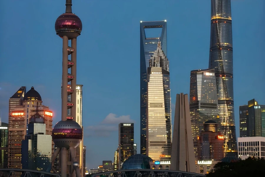 The Bund Shanghai, historic riverside waterfront, contrast of vintage European?style buildings and Pudong modern skyscrapers along Huangpu River