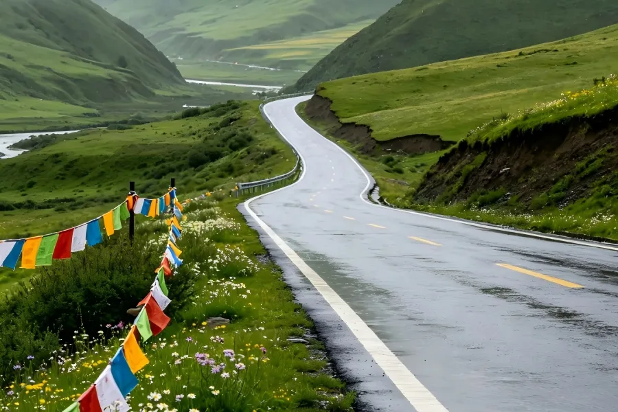 Xinduqiao,318 Highway Scenic Spot Xinduqiao with poplar trees, streams and Tibetan villages