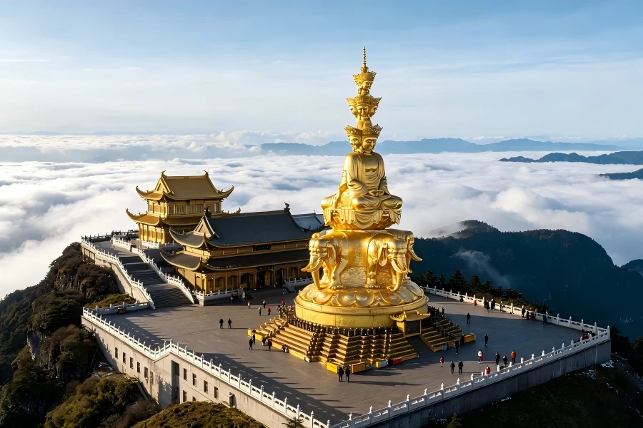 Sea of clouds view at Golden Summit of Mount Emei