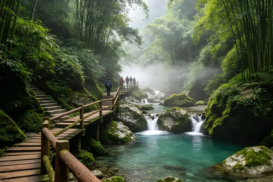 Lush forest and ancient temples of Mount Qingcheng