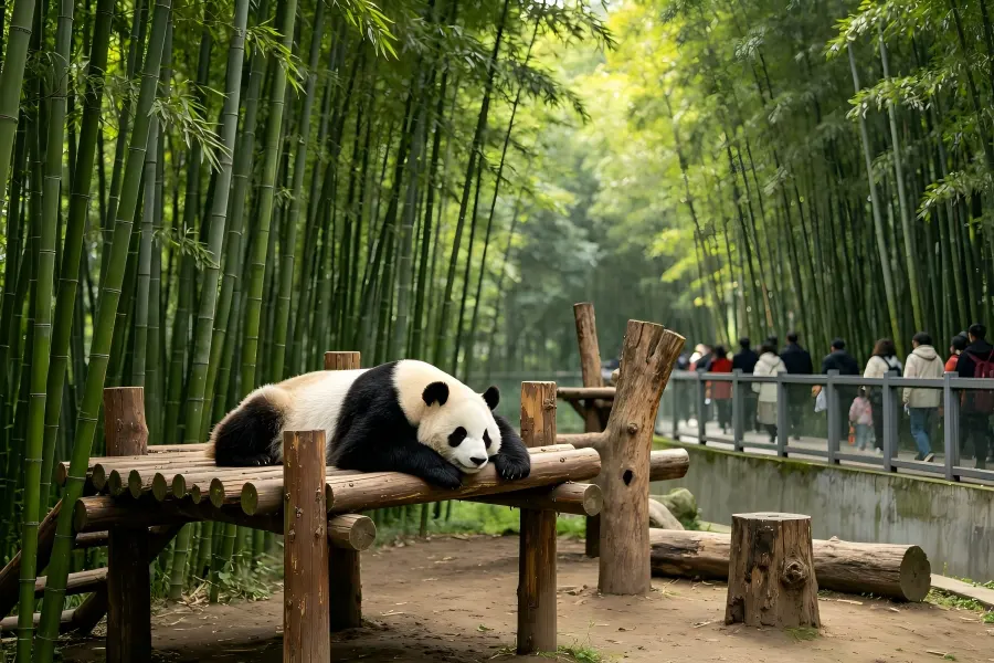 Wolong Panda Base, giant pandas in mountain forest, Sichuan