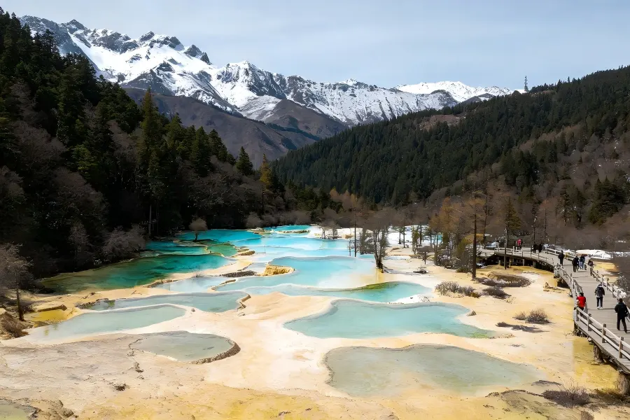 Huanglong Scenic Area, famous travertine colorful pools, Sichuan