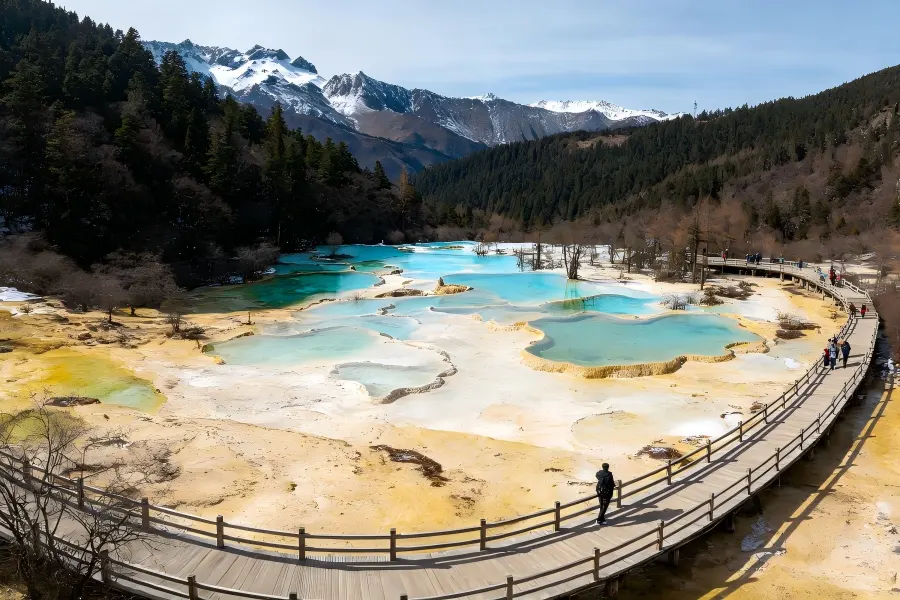 Huanglong National Park,Songpan Huanglong National Park, colorful travertine pools on plateau, Sichuan
