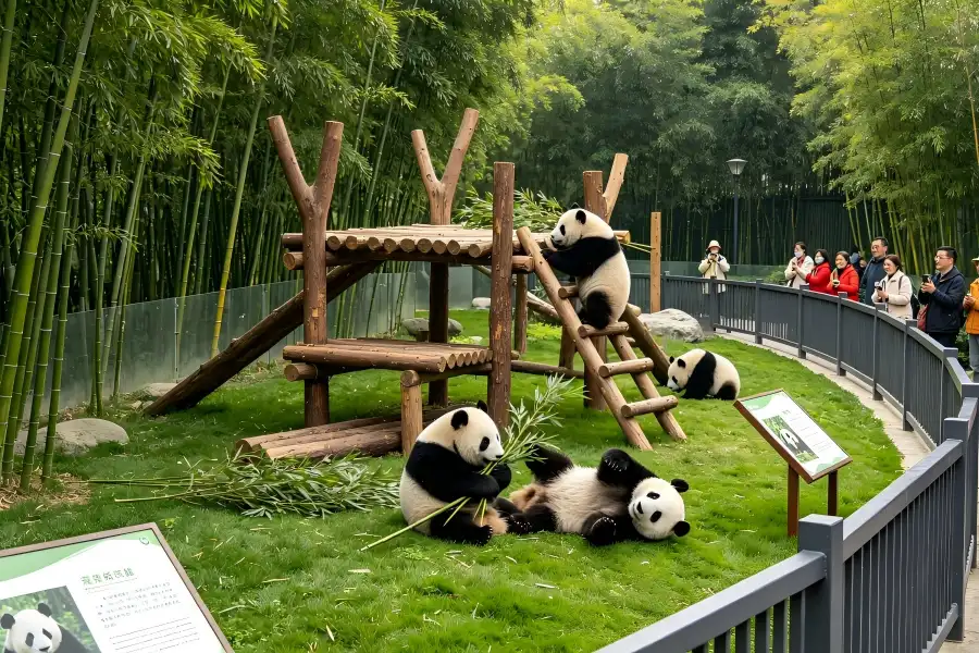 Chengdu Panda Base,Sichuan Chengdu Research Base of Giant Panda Breeding, giant pandas in green habitat, Sichu