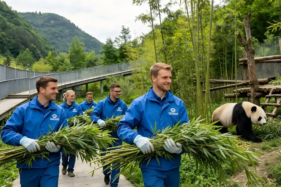 Volunteer experience carrying bamboo at Wolong Panda Base