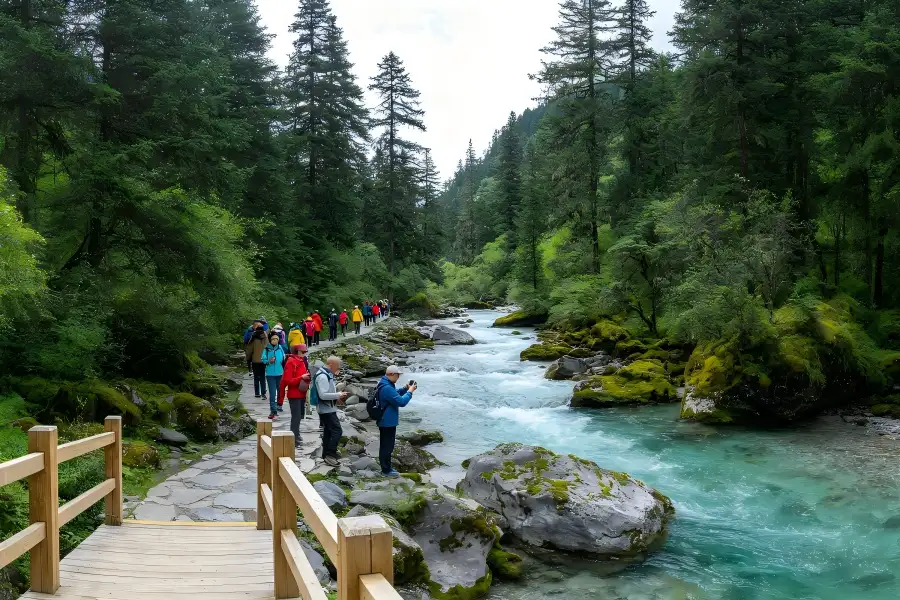 Dengshenggou, primitive forest valley with clear mountain streams