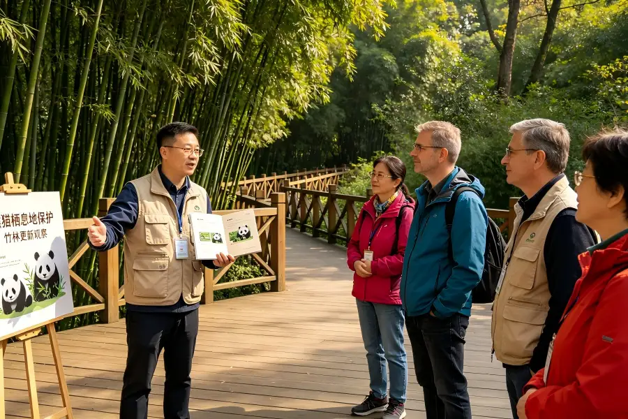 Volunteers prepare bamboo and assist keepers for giant panda conservation work at Chengdu panda base