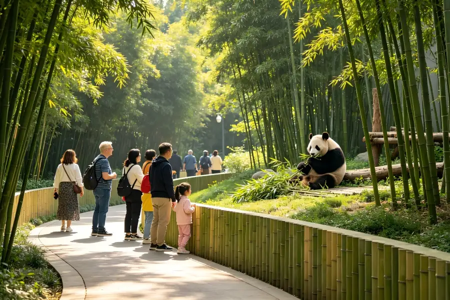 Chengdu Giant Panda Sanctuary Giant Panda Breeding Research Base in Chengdu featuring fluffy giant pandas feeding on fresh bamboo