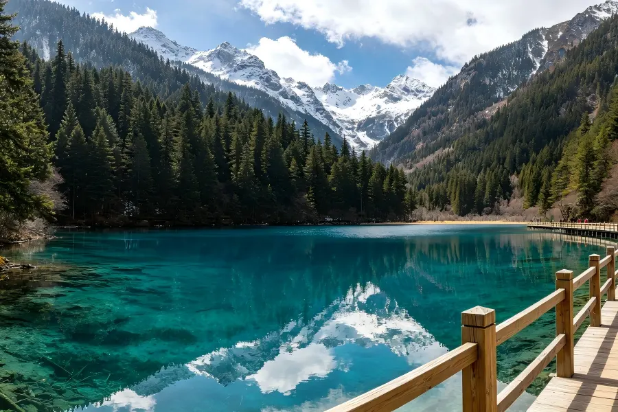 Jiuzhaigou Valley in Aba beholding strings of jewel?toned alpine lakes and plunging waterfalls nested within thick primeval mountain forest