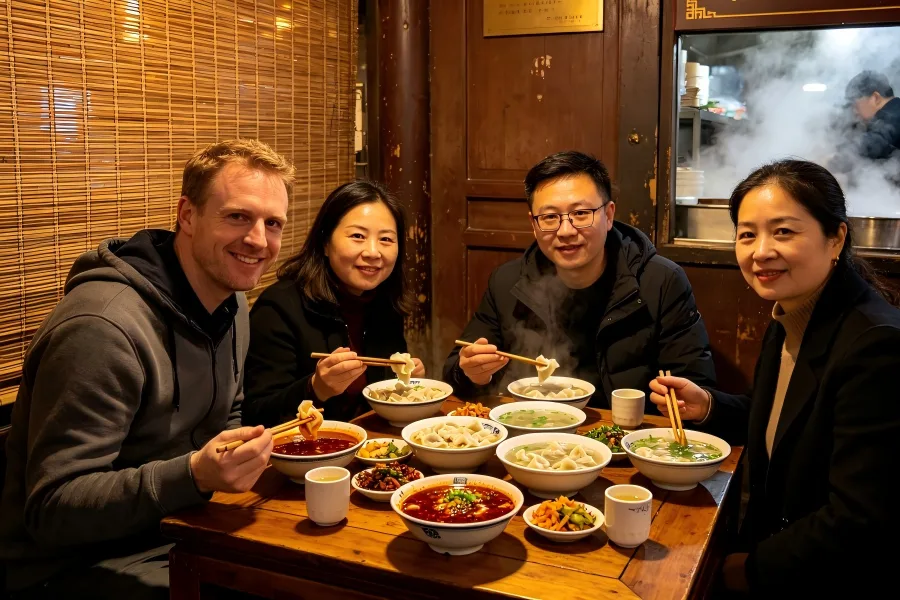 Long Chaoshou Experience Tourists learn to make traditional Sichuan wontons, Long Chaoshou