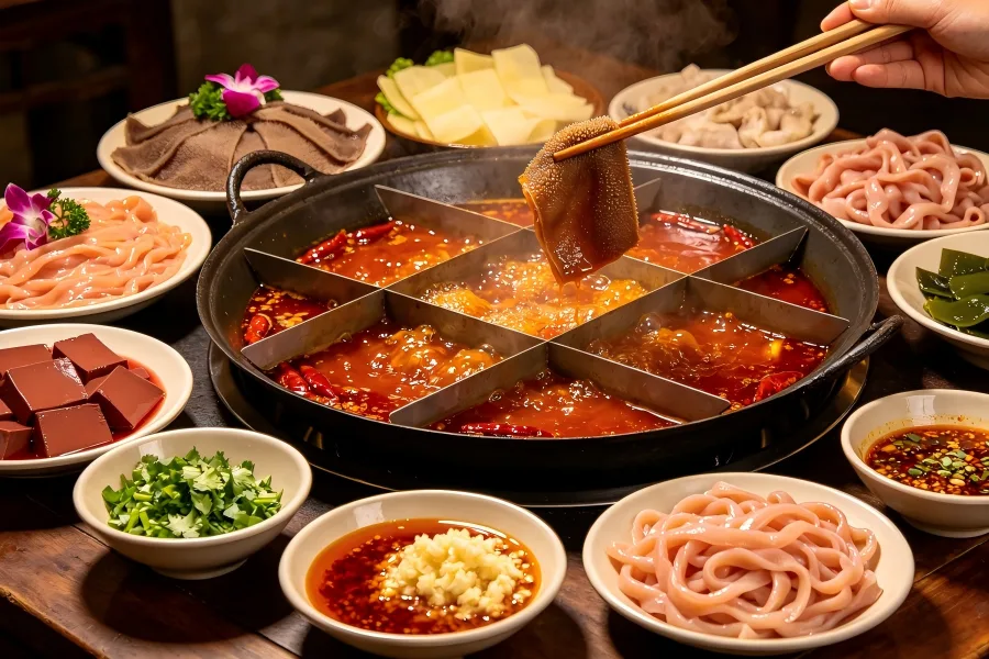 Chongqing Spicy Hot Pot Boiling spicy nine grid Chongqing hot pot with red oil broth
