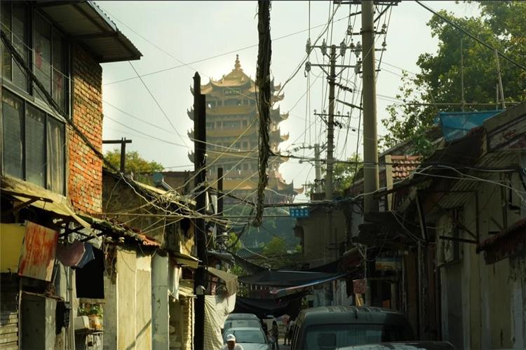 Yellow Crane Tower seen from Wuhan local alley