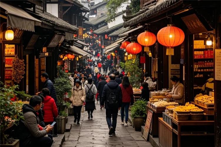 Tourist?filled old street with red lanterns in Chongqing