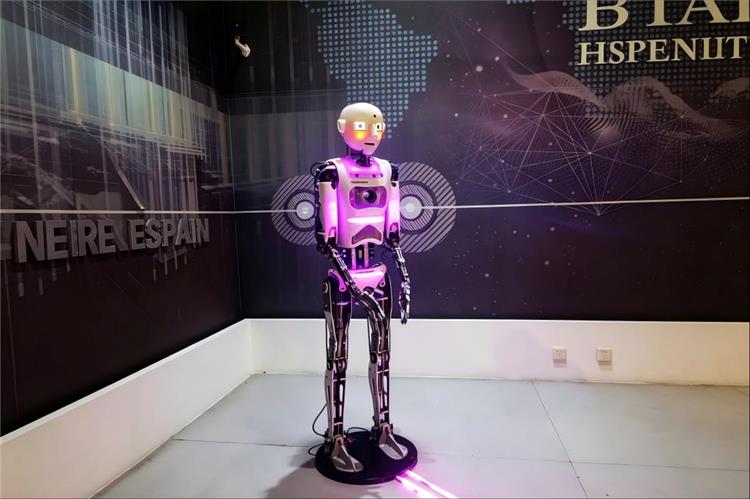 Interactive Humanoid Robot Illuminated interactive humanoid service robot on public exhibition