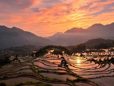 Sunset views during a Yunhe Terraces day tour from Hangzhou