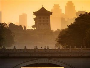 Xi'an City Tower Ancient Building Sunset View Historic City Tour