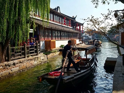Zhujiajiao Ancient Water Town Wooden Rowing Boat Canal Cruise Shanghai Tour