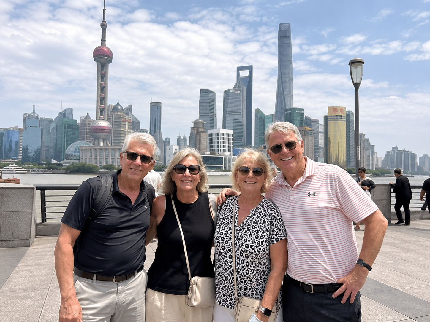 View of Shanghai Pudong skyline featuring Oriental Pearl Tower, Shanghai Tower and SWFC beside Huangpu River