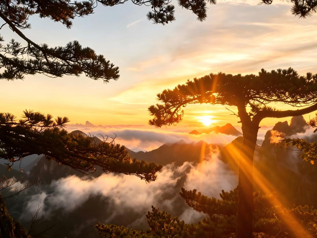 Huangshan sunset and sea of clouds