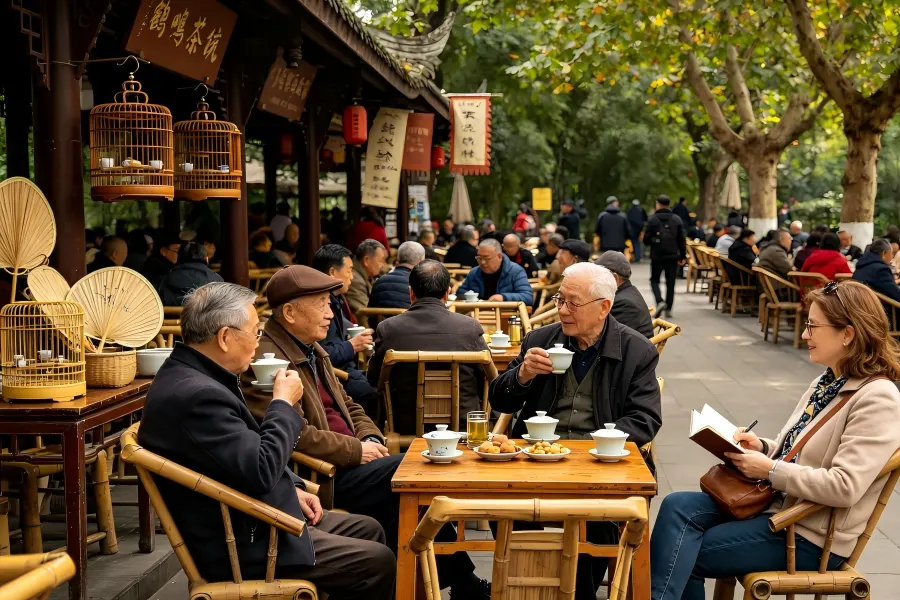 Heming Teahouse in Chengdu People's Park traditional Sichuan tea culture and local lifestyle experience